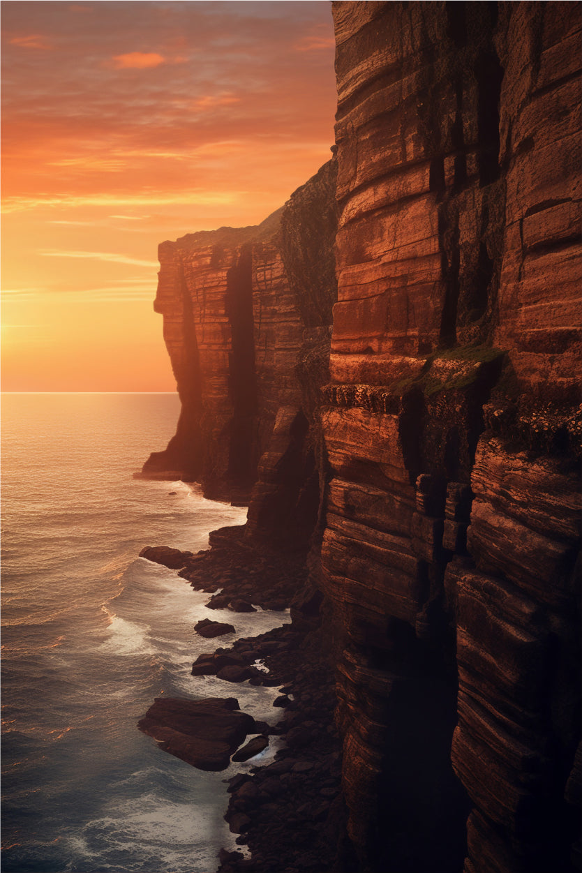 Sunset Seashore Beautiful Cliff 40x60cm Metal Print Ready to Hang