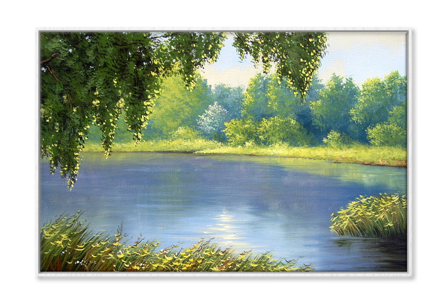 Green Plants on River & Forest Oil Painting Wall Art Limited Edition High Quality Print Canvas Box Framed White