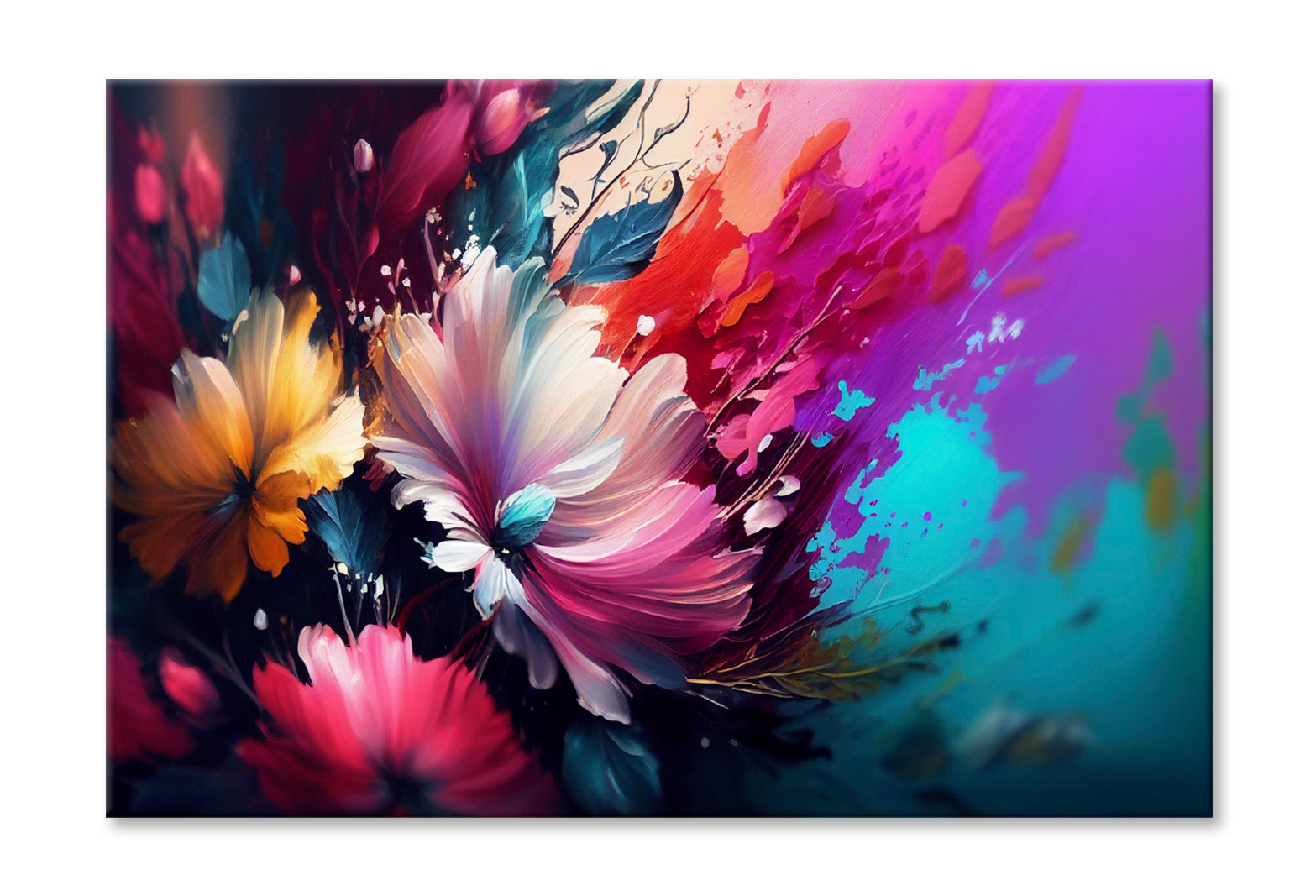 Abstract Colorful Flowers Oil Painting Wall Art Limited Edition High Quality Print Stretched Canvas None