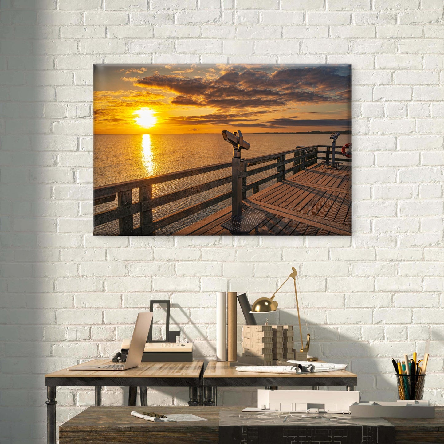 Baltic Sea Sunset Pier Wall Art Decor 100% Australian Made - Bella Home Decor