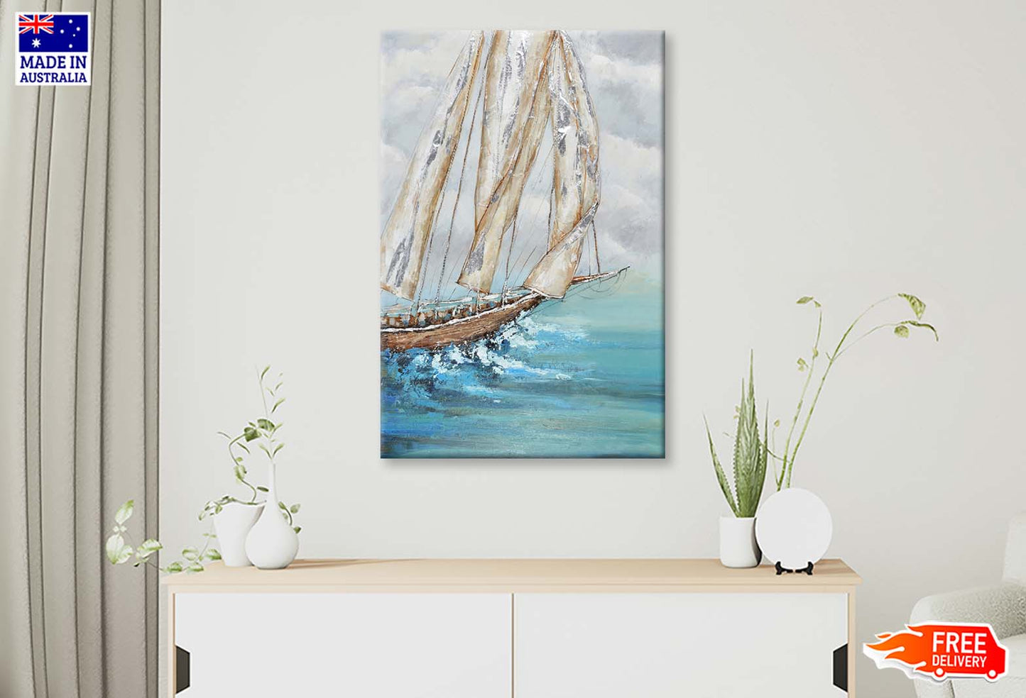 Sea, Sailing Boat, Fabric, Painting Wall Art Limited Edition High Quality Print