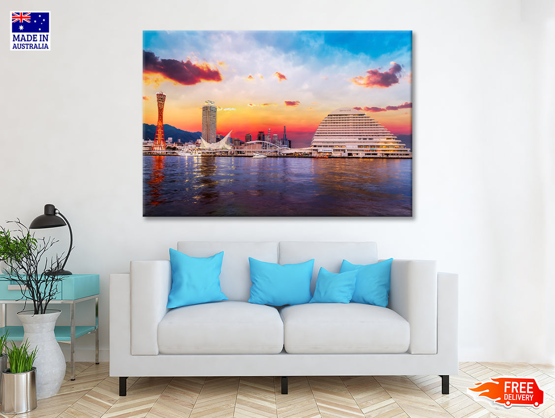 Skyline of Kobe with Evening Sky Print 100% Australian Made - Bella Home Decor