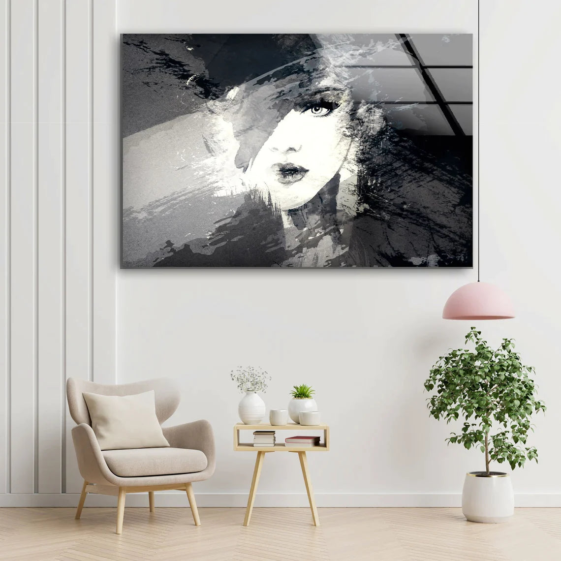 Girl Face Abstract B&W UV Direct Aluminum Print Australian Made Quality