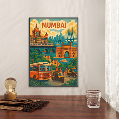 Mumbai Gateway of India Taj Mahal Bandra-Worli Sea Link  Travel Poster Print Wall Art
