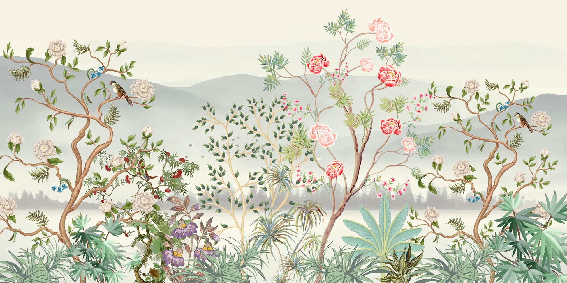 Chinoiserie Floral & Bird Tree Wall Art Canvas Office Home Room Framed 120x60cm - Bella Home Decor