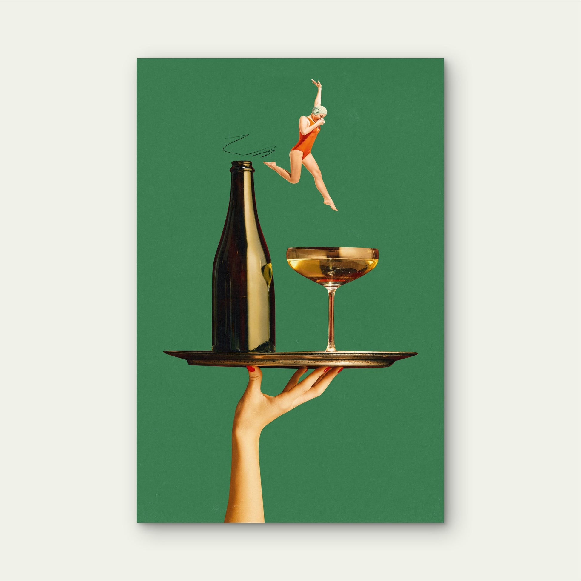 Surreal Swimmer Wine Bottle Art 40x60cm Metal Print Ready to Hang - Bella Home Decor