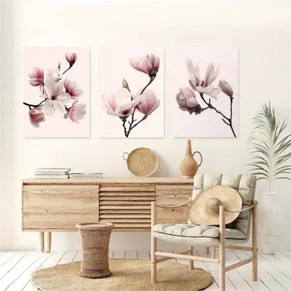 3pcs Pink and White Floral Flowers Wall Art Set Canvas Unframed - High Quality Print 100% Australian Made Wall Canvas