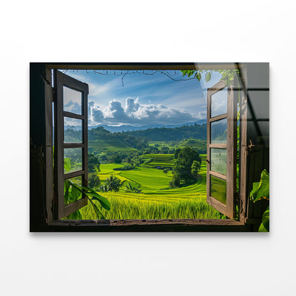 View of a Green Field through a Window Acrylic Glass Print Tempered Glass Wall Art 100% Made in Australia Ready to Hang - Bella Home Decor