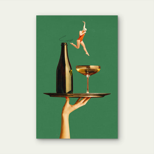 Surreal Swimmer Wine Bottle Art 60x90cm Metal Print Ready to Hang