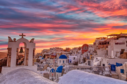 Santorini In Greece with Sunset Print 100% Australian Made - Bella Home Decor
