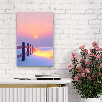 Winter Sunset Snow Landscape 40x60cm Metal Print Ready to Hang - Bella Home Decor