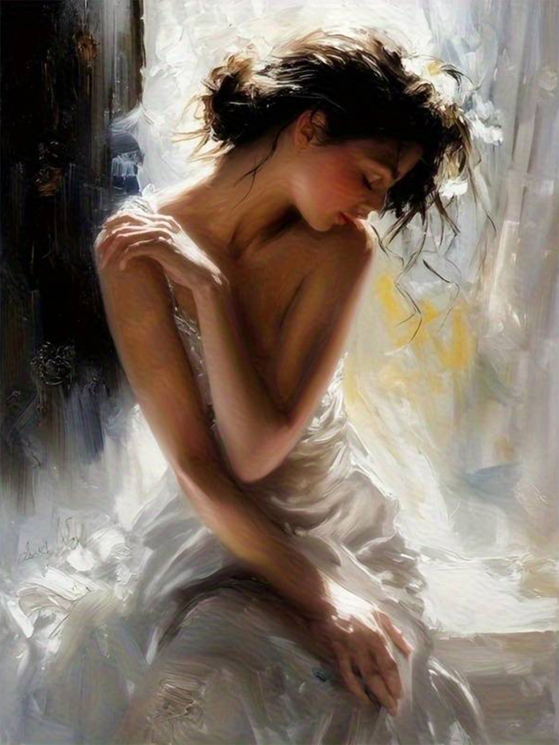 Woman White Dress Oil Painting Fashion Home Decor Premium Quality Poster Print Choose Your Sizes - Bella Home Decor