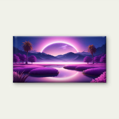 Purple Moon Tropical Night Wall Art Canvas Office Home Room Framed 120x60 cm - Bella Home Decor