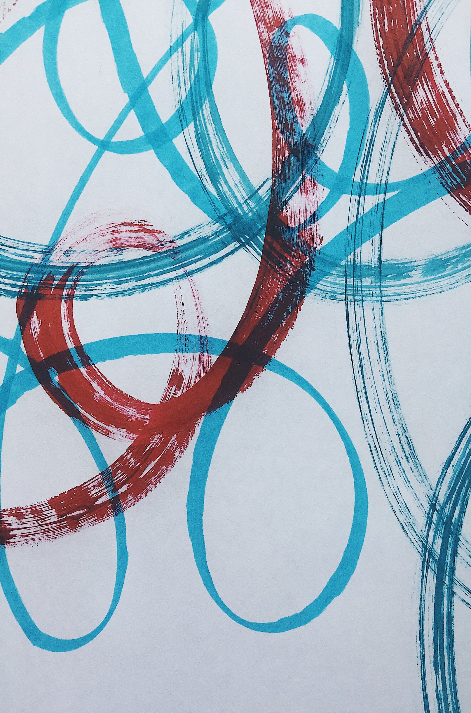 Teal and Red Abstract Swirls 60x90cm Metal Print Ready to Hang - Bella Home Decor