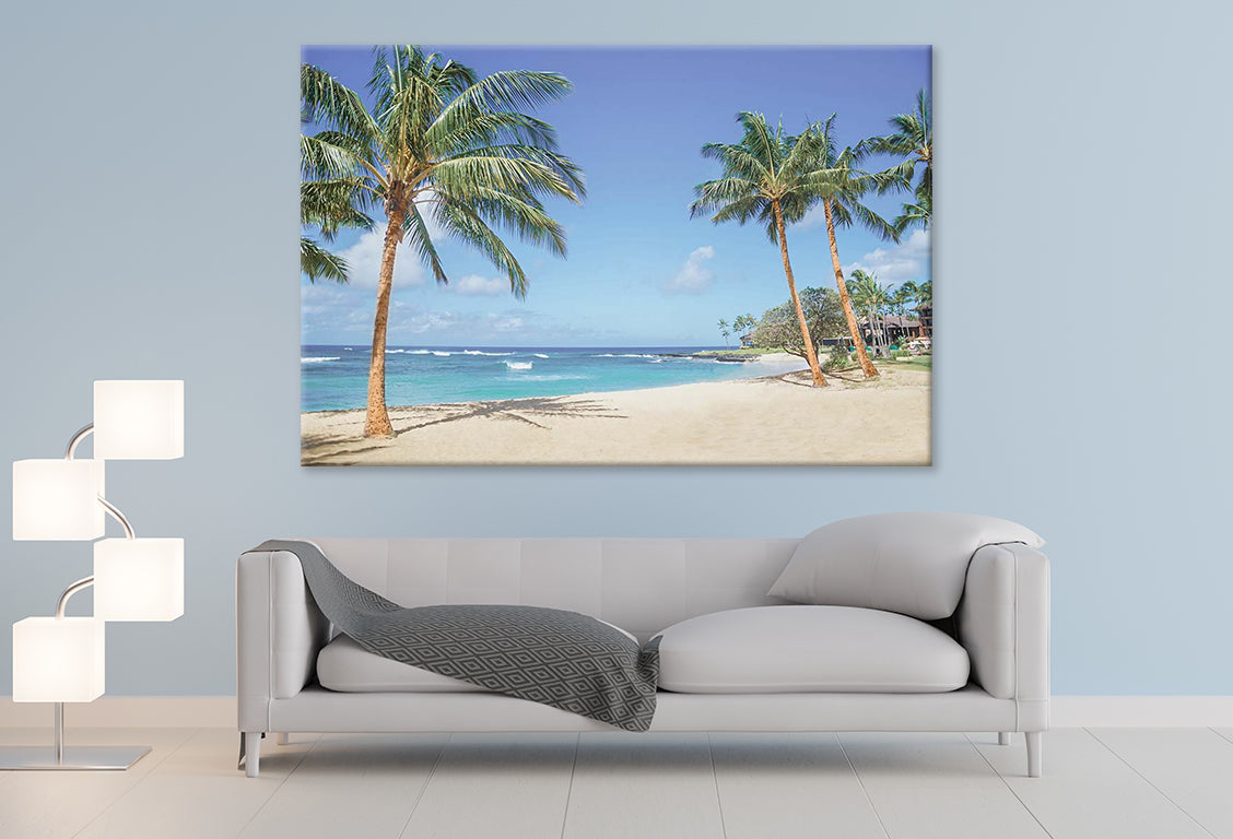 Palm Trees on Sandy Beach in Hawaii Print 100% Australian Made