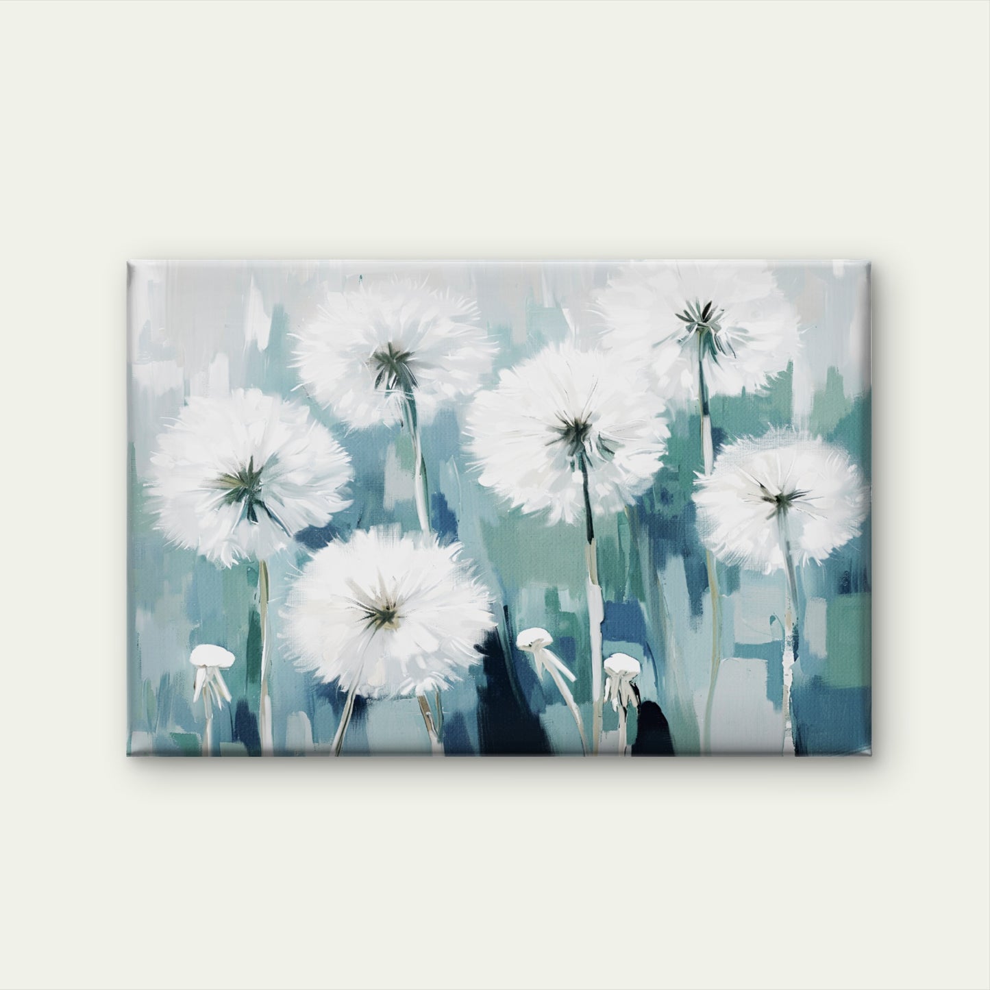 Oil Painting of White Dandelion Blue Green Abstract Wall Art Decor 100% Australian Made