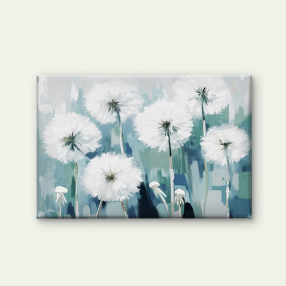 Oil Painting of White Dandelion Blue Green Abstract Wall Art Decor 100% Australian Made
