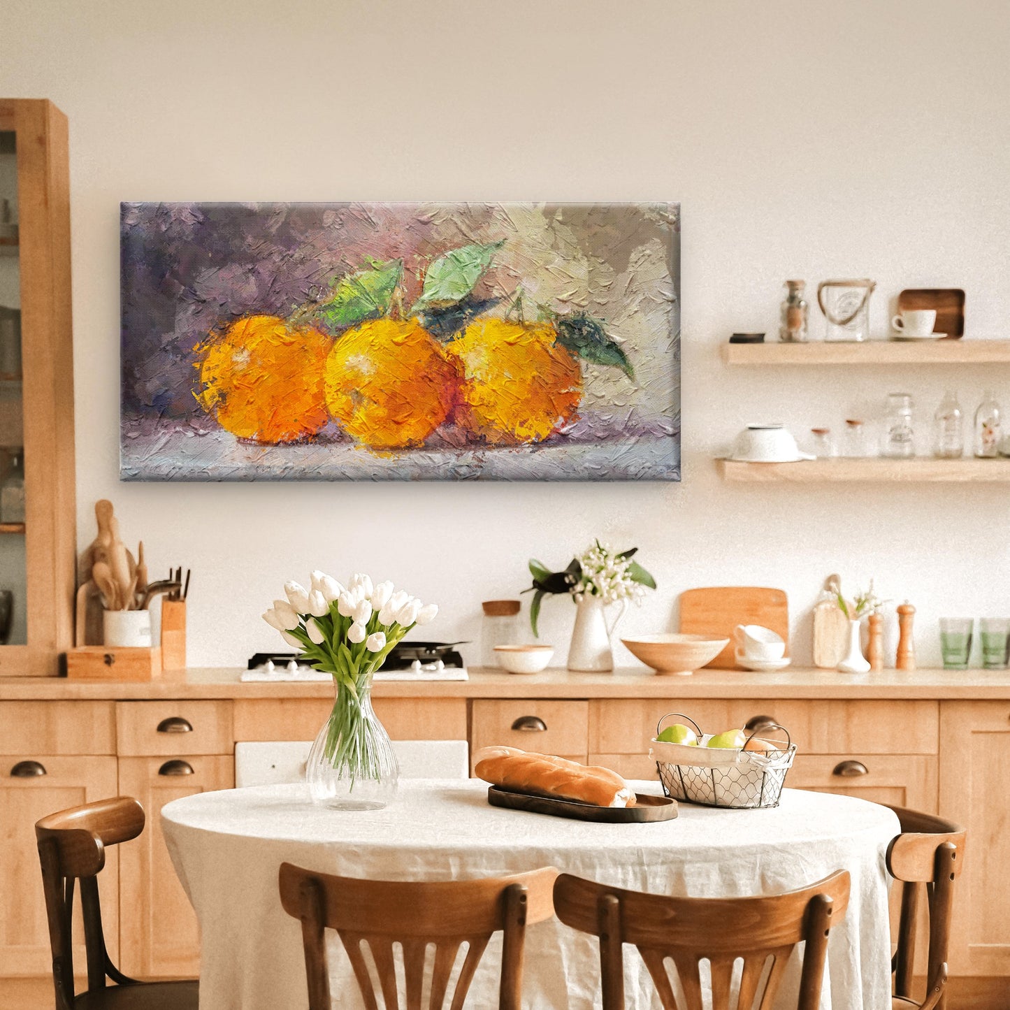 Three Oranges Fruit Citrus Painting Wall Art Canvas Office Home Room Framed 120x60cm