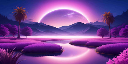 Purple Moon Tropical Night Wall Art Canvas Office Home Room Framed 120x60 cm - Bella Home Decor