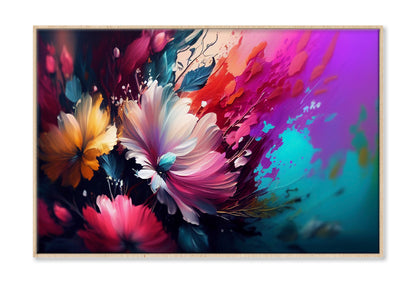 Abstract Colorful Flowers Oil Painting Wall Art Limited Edition High Quality Print Canvas Box Framed Natural