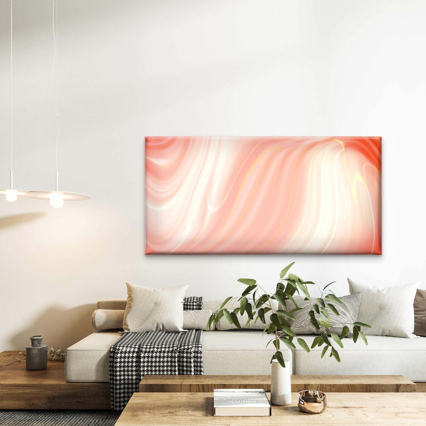 Peach Pink Soft Satin Wave Wall Art Canvas Office Home Room Framed 120x60 cm - Bella Home Decor