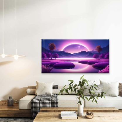 Purple Moon Tropical Night Wall Art Canvas Office Home Room Framed 120x60 cm - Bella Home Decor