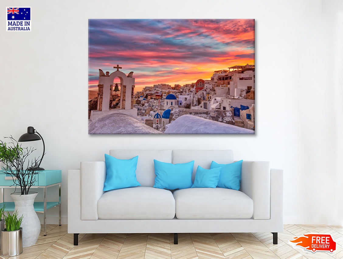 Santorini In Greece with Sunset Print 100% Australian Made - Bella Home Decor