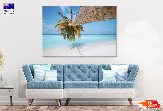 Palm Tree On White Sand Beach Print 100% Australian Made