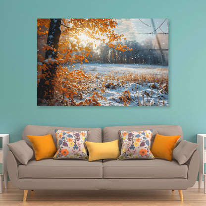 Winter with Autumn Leaves Acrylic Glass Print Tempered Glass Wall Art 100% Made in Australia Ready to Hang - Bella Home Decor