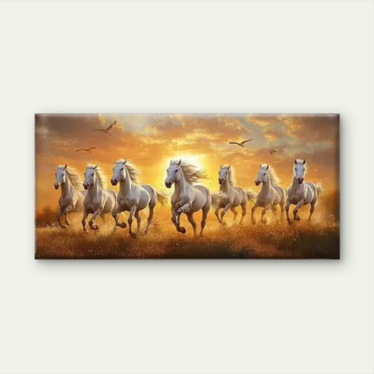 White Horses Golden Sunset wall canvas office home room framed 120x60cm - Bella Home Decor