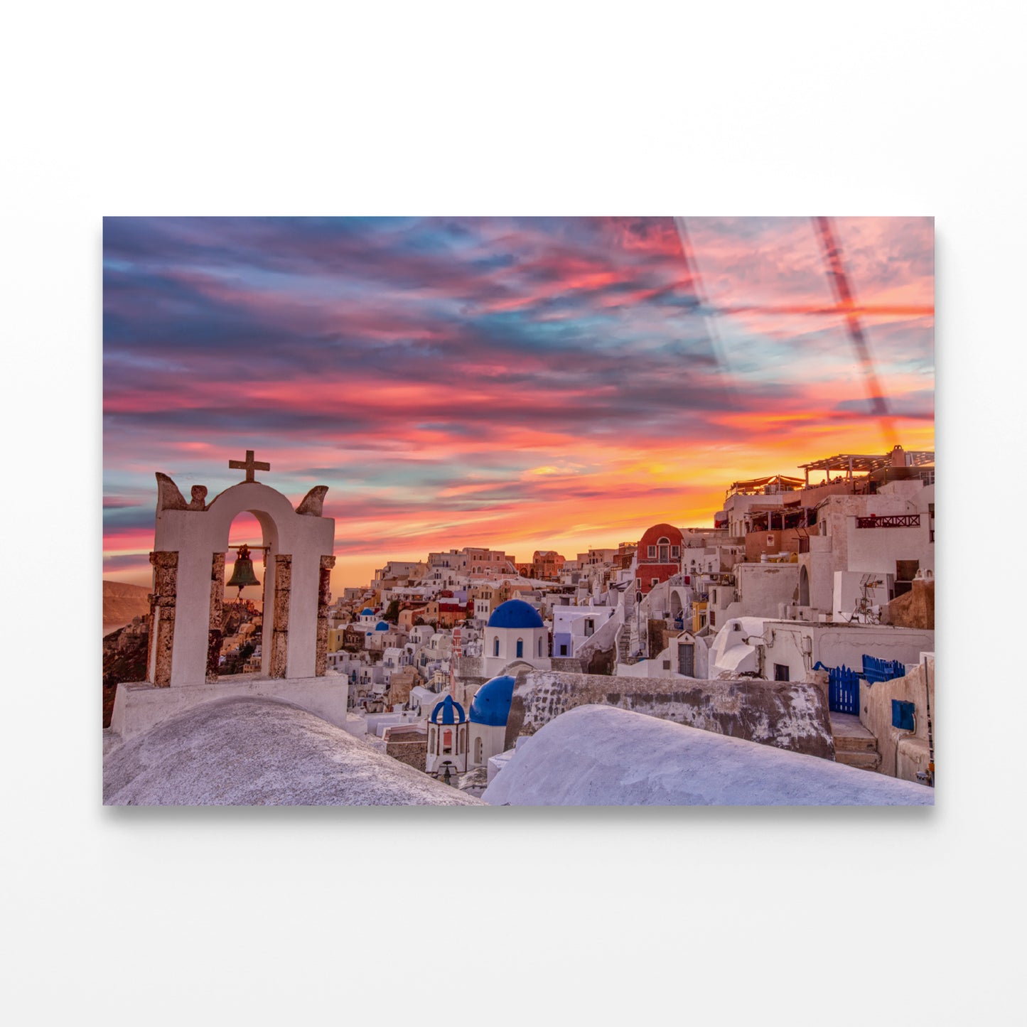 Santorini In Greece with Sunset Acrylic Glass Print Tempered Glass Wall Art 100% Made in Australia Ready to Hang - Bella Home Decor