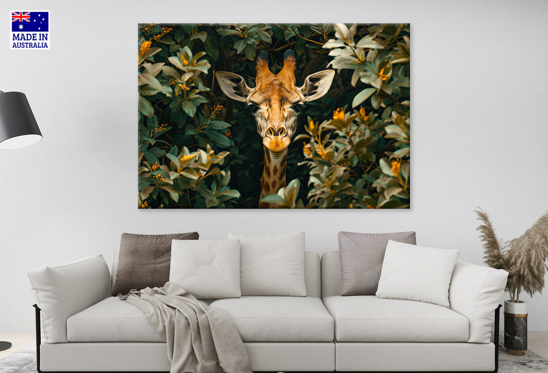 Elegant Giraffe Wild Animal with Leaves Wall Art Decor 100% Australian Made