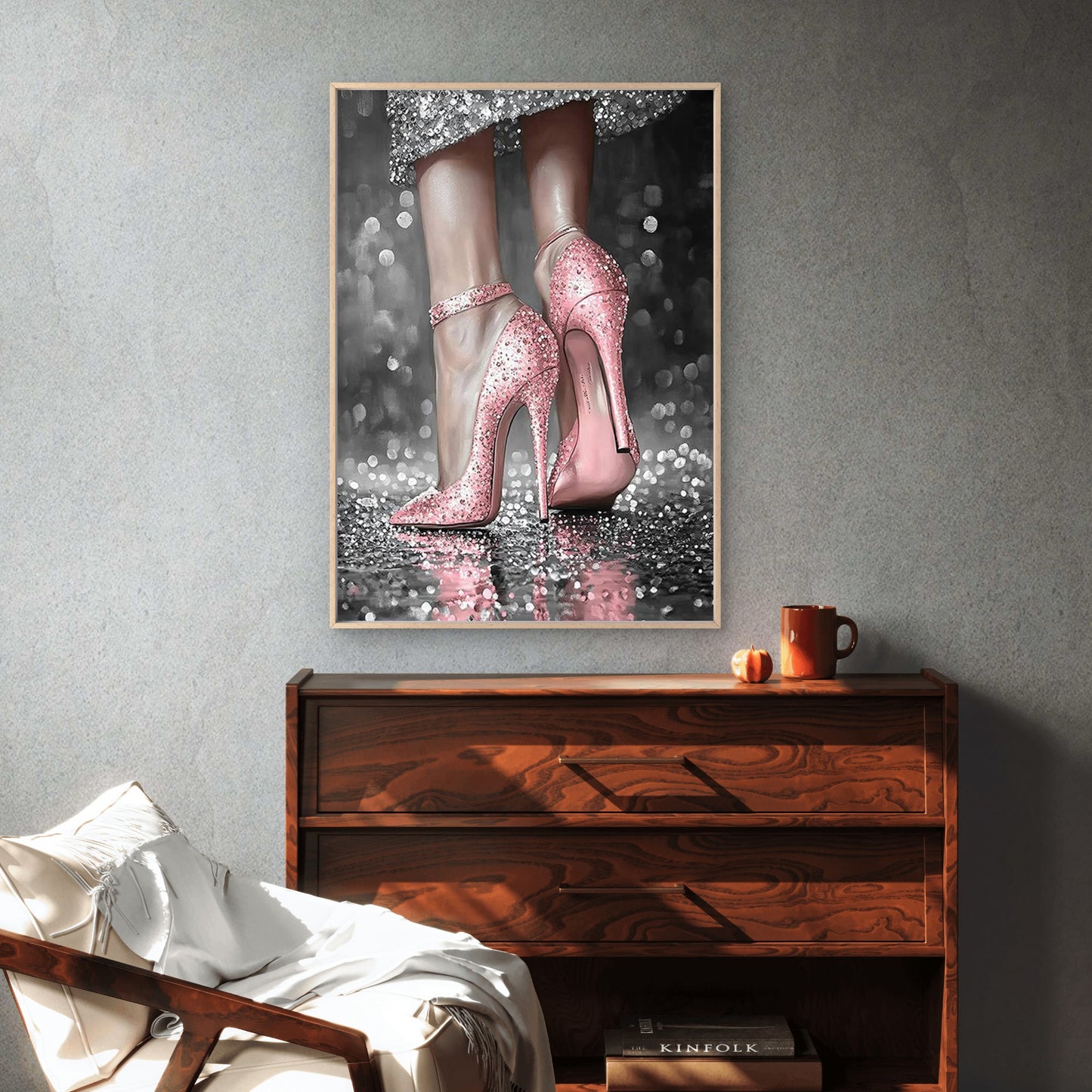 Woman Holding Disco Ball in Pink Heels Fashion Home Decor Premium Quality Poster Print Choose Your Sizes - Bella Home Decor