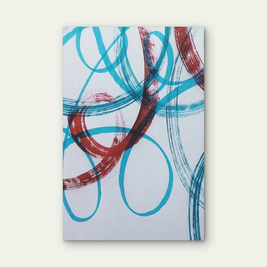 Teal and Red Abstract Swirls 40x60cm Metal Print Ready to Hang