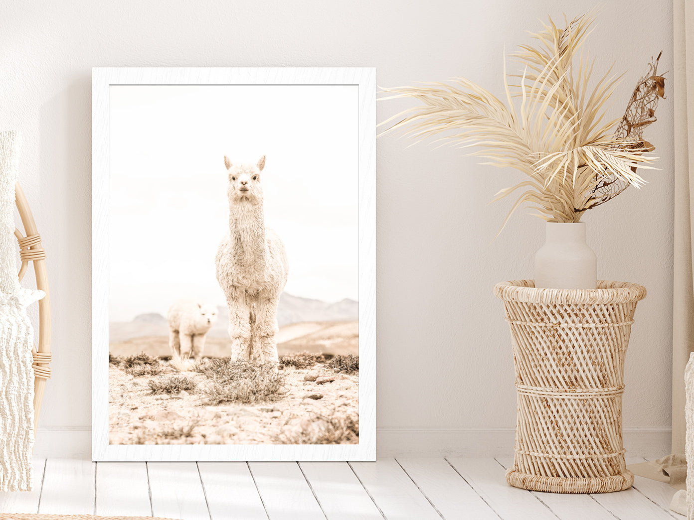 Llama Baby Faded Closeup Photograph Glass Framed Wall Art, Ready to Hang Quality Print Without White Border White