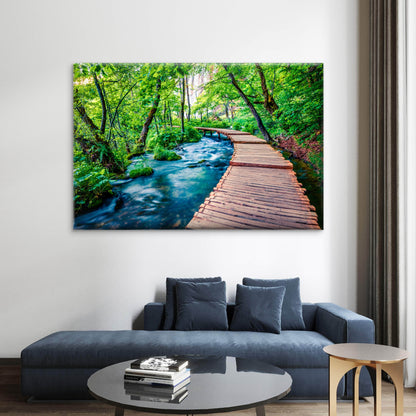 Lush Green Forest Path Along Plitvice Lakes In Croatia Wall Art Decor 100% Australian Made