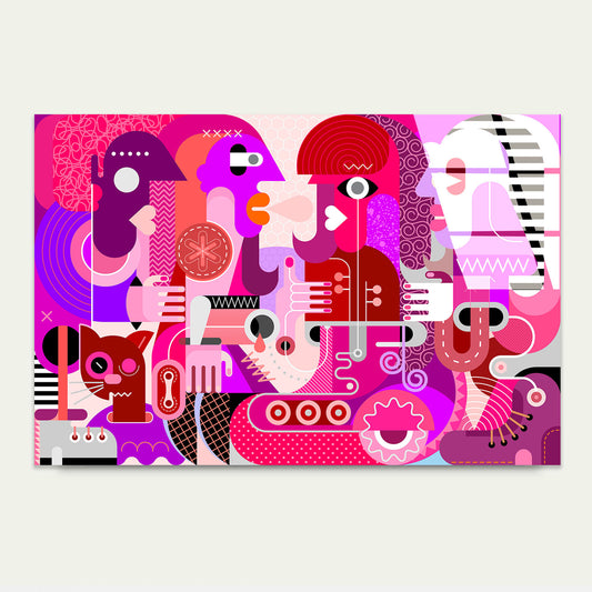 Abstract People Cat Pink Purple Glass Printing Wall Art Australian Made Quality