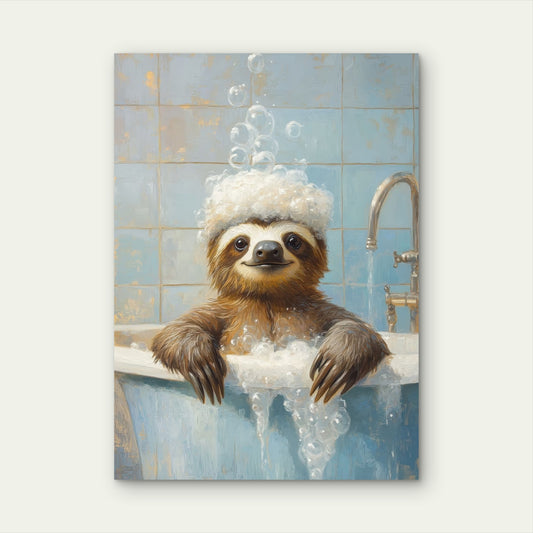 Funny Sloth Bathtub Bubbles 40x60cm Metal Print Ready to Hang