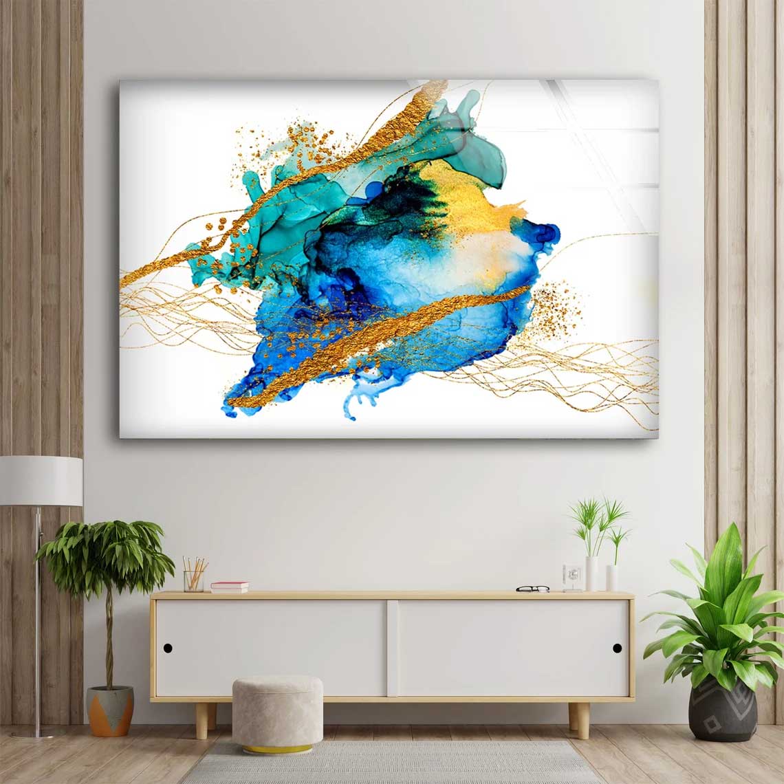 Blue Gold Abstract UV Direct Aluminum Print Australian Made Quality