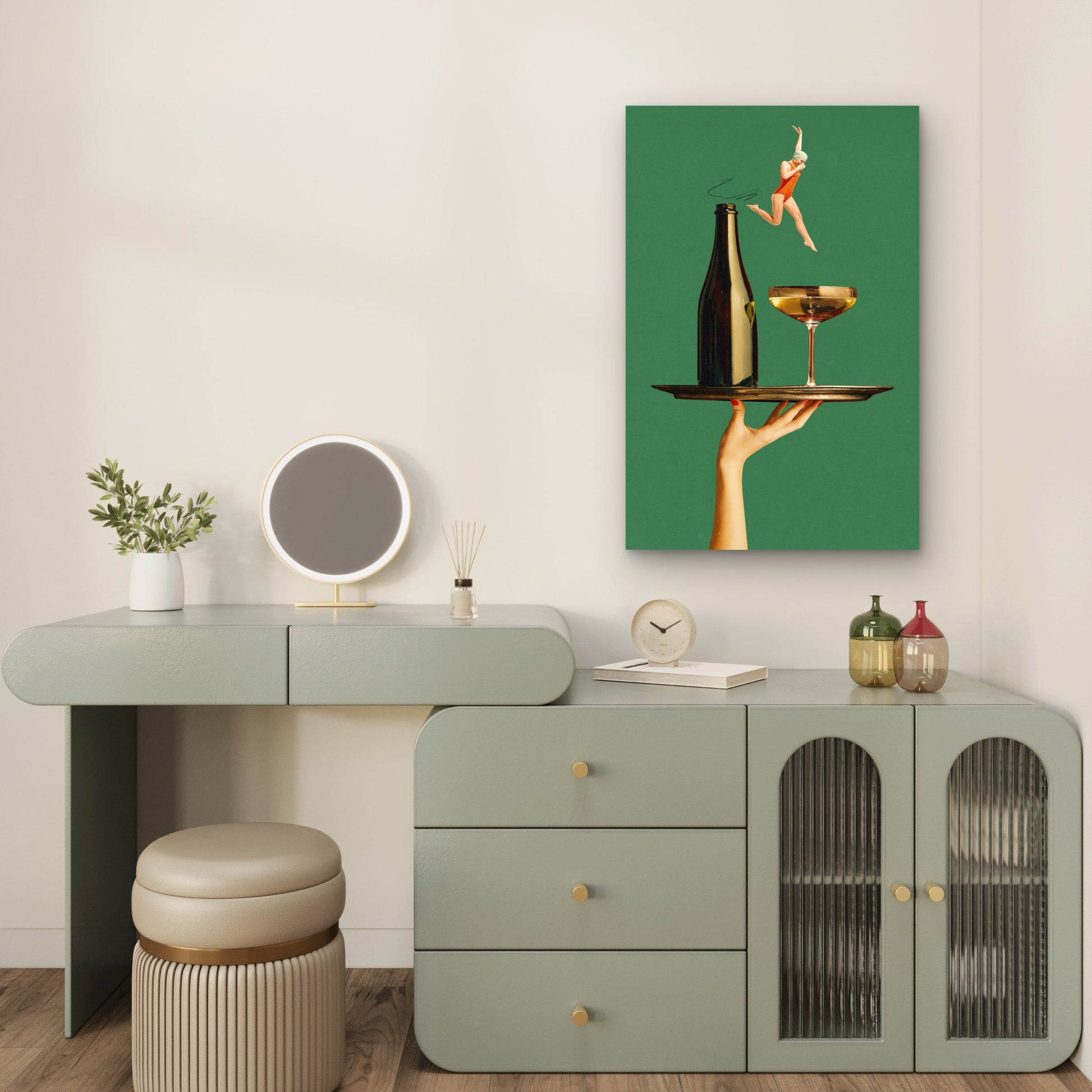 Surreal Swimmer Wine Bottle Art 40x60cm Metal Print Ready to Hang - Bella Home Decor