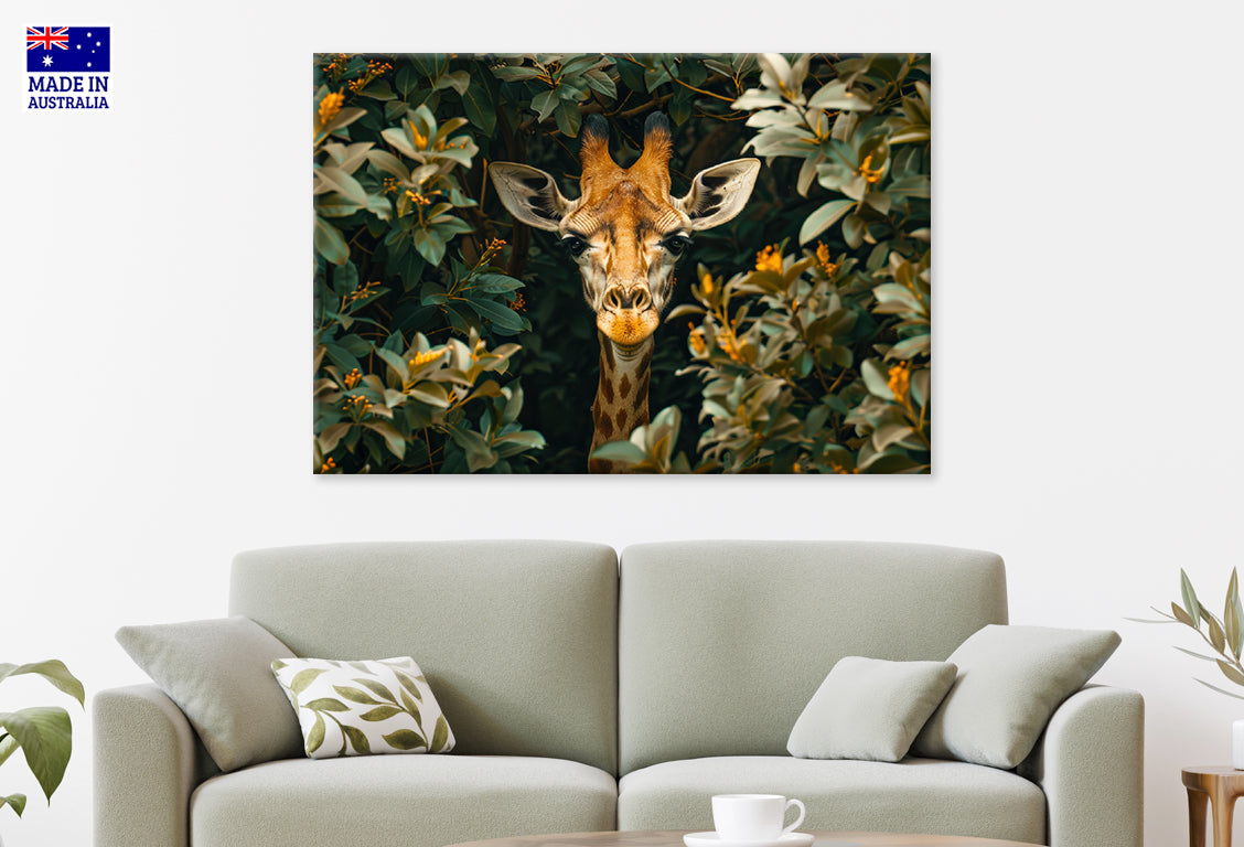 Elegant Giraffe Wild Animal with Leaves Wall Art Decor 100% Australian Made