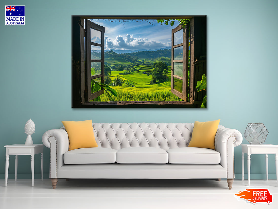 View of a Green Field through a Window Print 100% Australian Made - Bella Home Decor