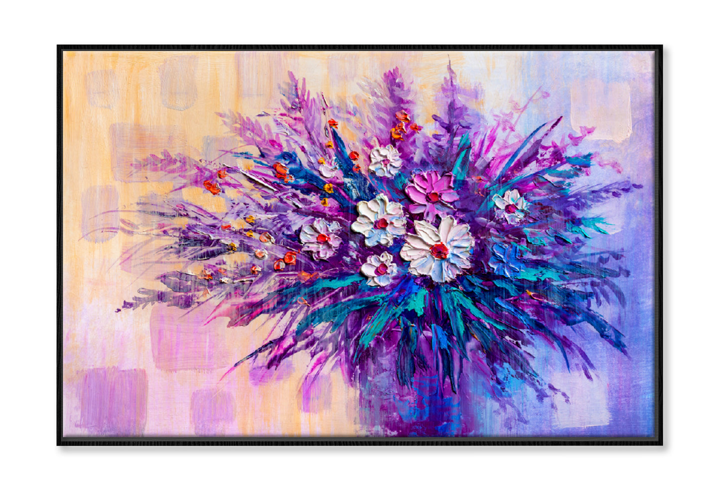 Flower Bouquet Painting Limited Edition High Quality Print Canvas Box Framed Black