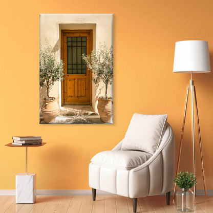 Mediterranean Entrance Featuring Door Potted Olive Trees Wall Art Decor 100% Australian Made