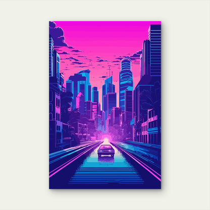 Retro 80s Cyberpunk City 40x60cm Metal Print Ready to Hang