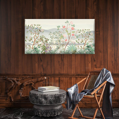 Chinoiserie Floral & Bird Tree Wall Art Canvas Office Home Room Framed 120x60cm - Bella Home Decor
