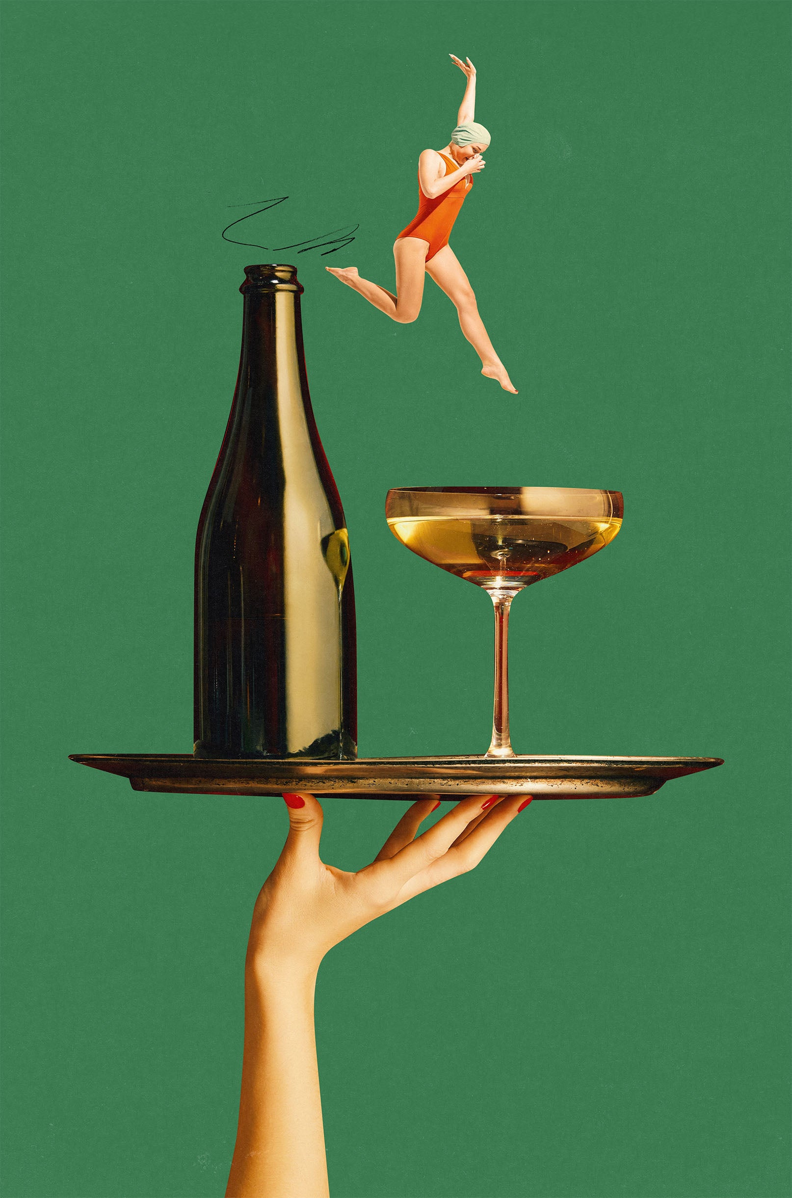 Surreal Swimmer Wine Bottle Art 60x90cm Metal Print Ready to Hang - Bella Home Decor