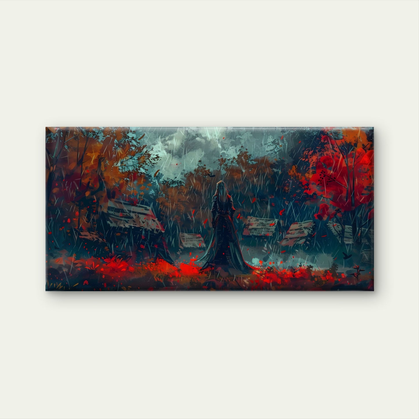 Autumn Rain And Solitude Wall Art Canvas Office Home Room Framed 120x60cm