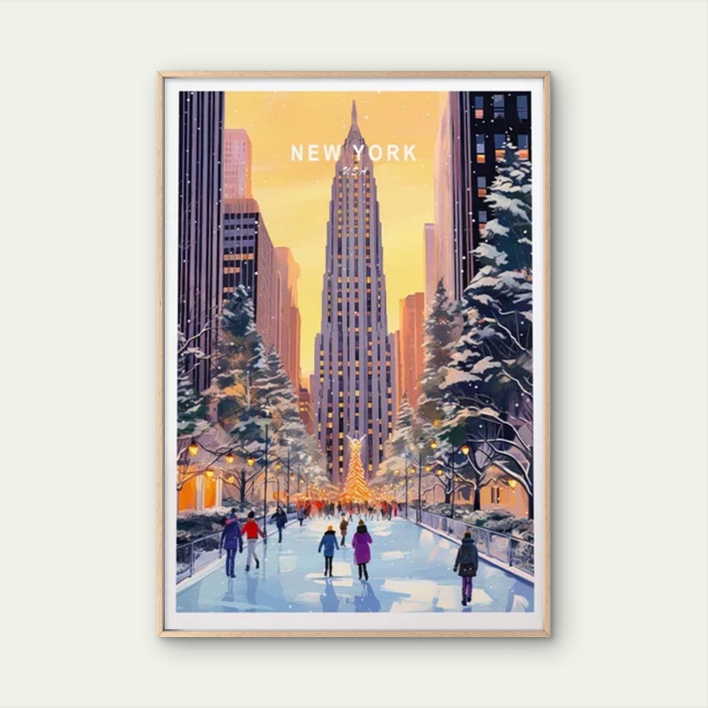 New York Empire State Building in Winter Travel Poster Print Wall Art - Bella Home Decor