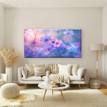 Purple Pink Cosmos Flowers Wall Art Canvas Office Home Room Framed 120x60cm